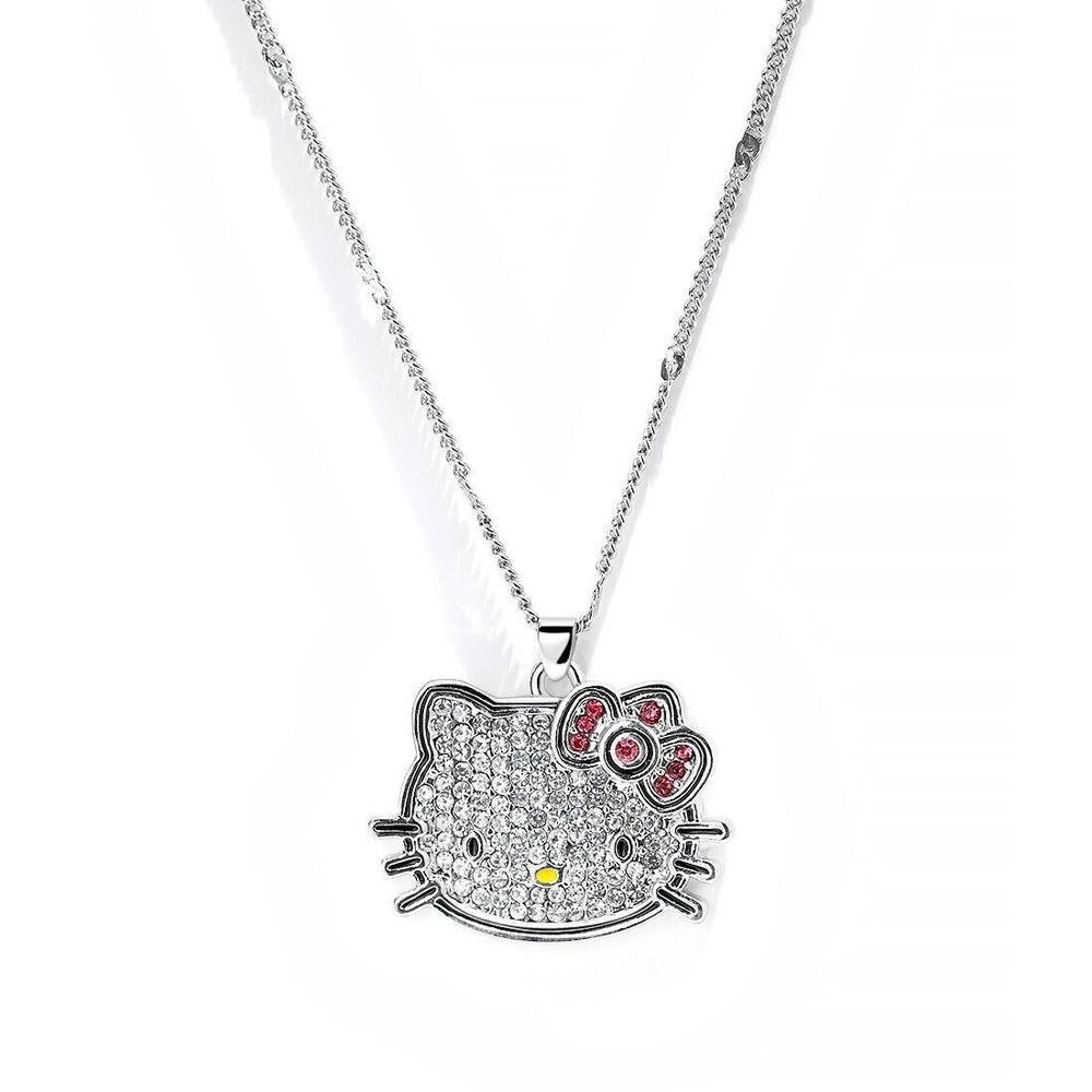 Hello Kitty Cubic Zirconia Cat Pendant Silver White Gold tone Necklace N…
